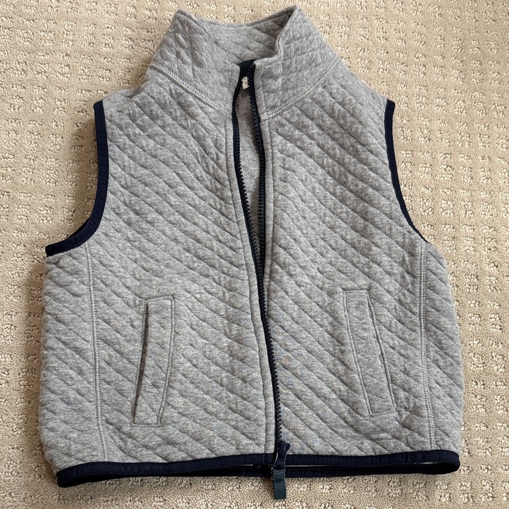 J. Crew Crewcuts Gray Quilted Vest with Navy trim